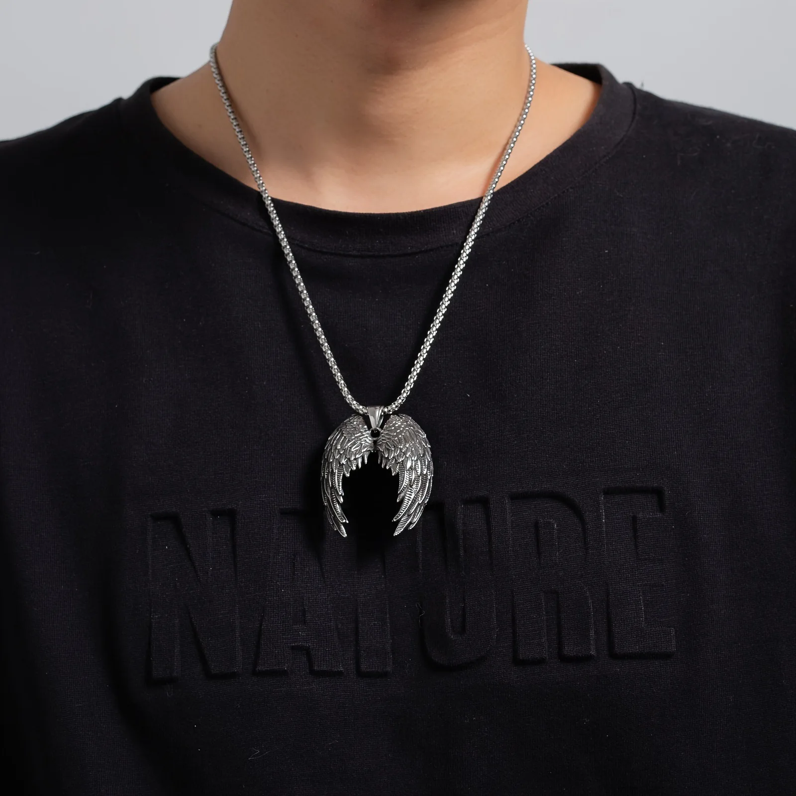 1pc Creative Retro Angel Wings And Sword Pendant Necklace Couple Necklace Suitable For Daily Wear Fashion Accessories