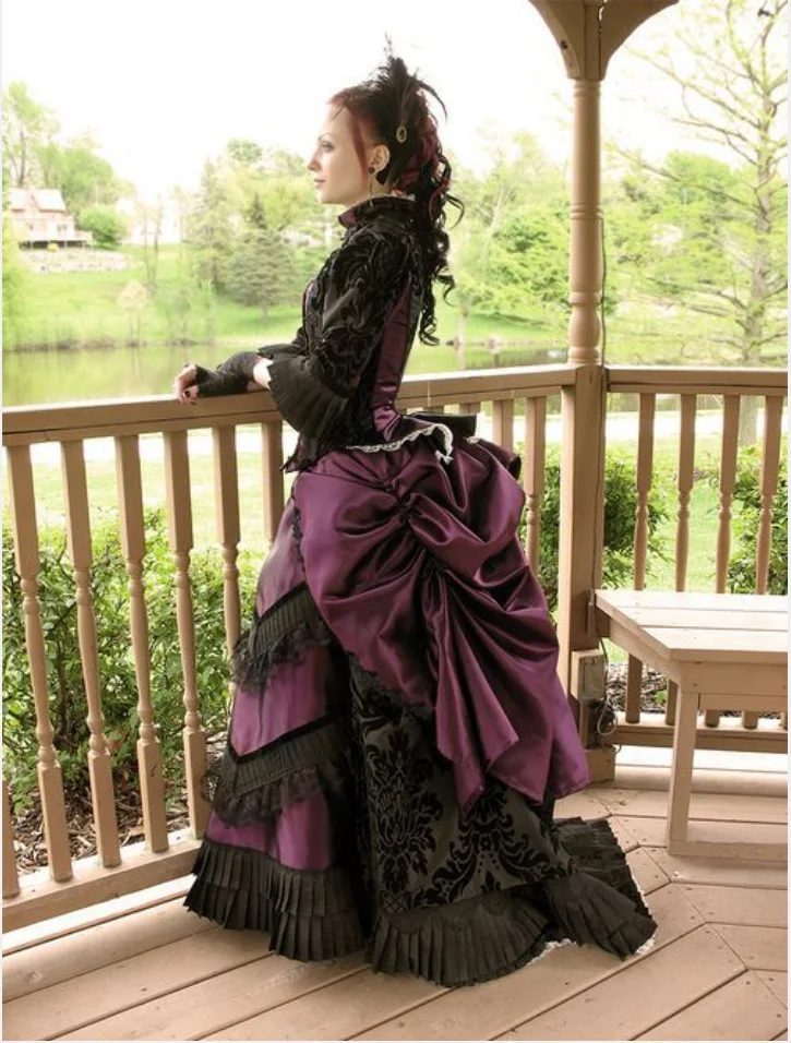 Viktorianisches Edwardianisches Gotisches Tageskleid Damen Vampir-Cosplay-Kostüm Ballkleid Historisches Reenactment-Kleid mit Volant