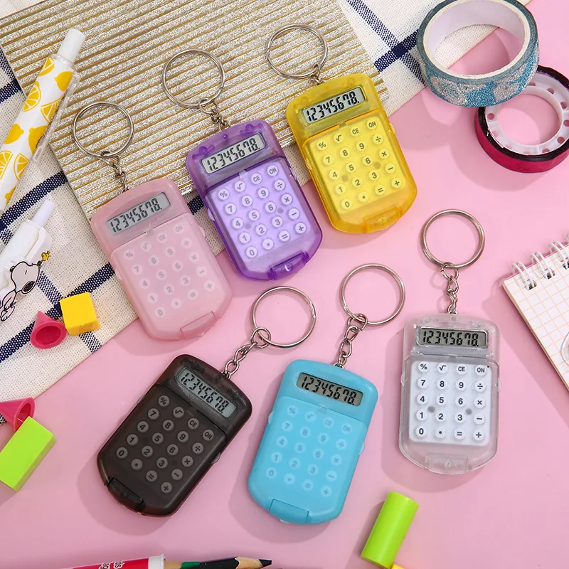 Portable Mini Flip Calculator Hanging Pendant Keychain Keyring Key Holder Gift