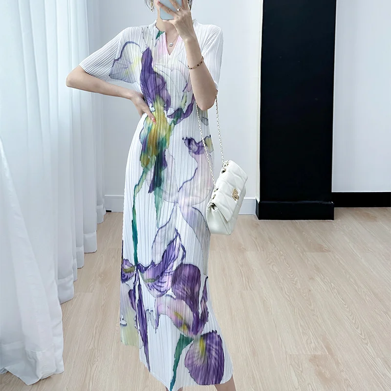 Korejepo Women Summer New Dresses High End Gentle Temperament Age Reducing Wrinkles Versatile Slimming Dress Temperament Vestido