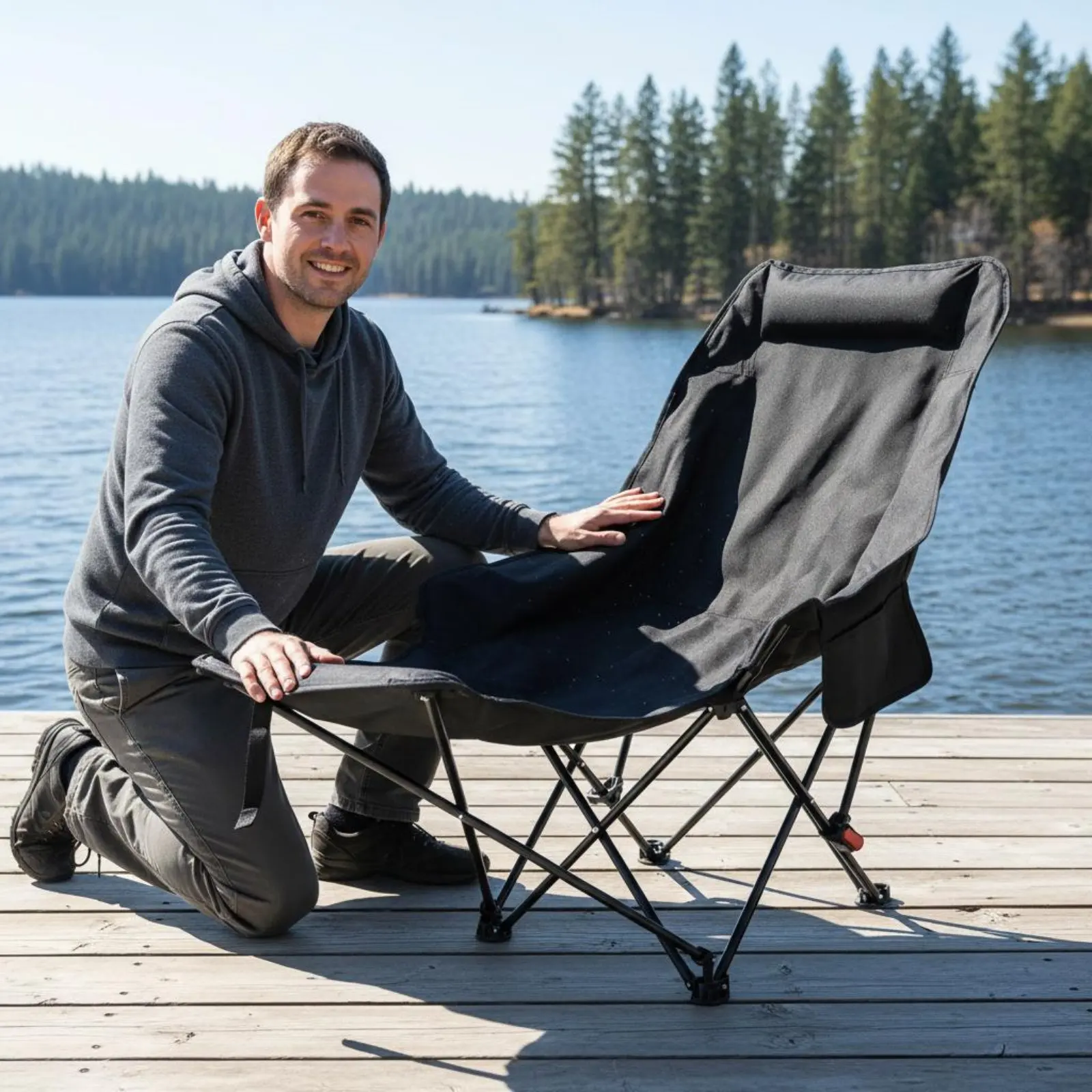 

Adjustable Folding Fishing Chair Lightweight 3kg Reclining Camp Chair with Footrest Outdoor Furniture for Camping, Backyard