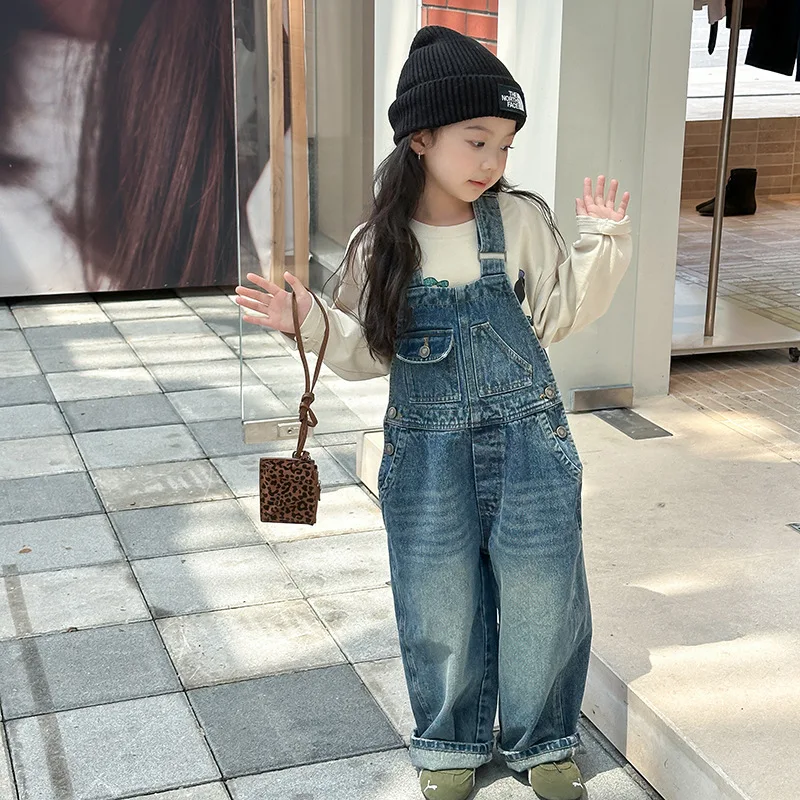 

Autumn Winter Kids Girls Jeans Korean Solid Color Toddler Girls Loose Demin Pant Fashion Versatile Infant Baby Girls Overalls