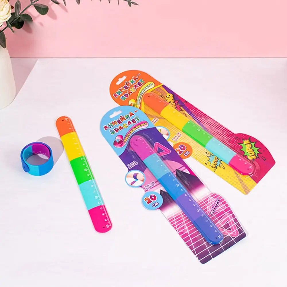 Durable Cute Funny Clap Ring Straight Ruler Creative Stress Relief Bracelet Ruler Silicone Drawing Drafting Tool