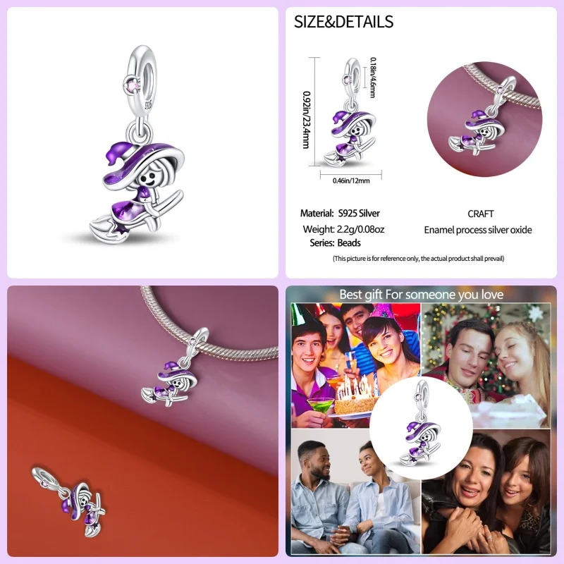 New Original 925 Silver Halloween Beads For Pan Bracelet DIY Flying Witch Charm Women Jewelry Fashion Gift