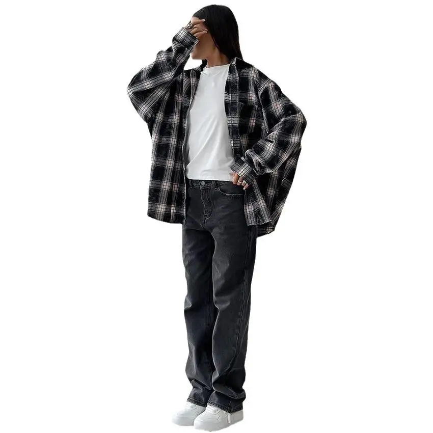 

Versatile Retro Loose Plaid Casual irt Simple Top for Women Comfortable Breathable Clothing Faionable Classic Design
