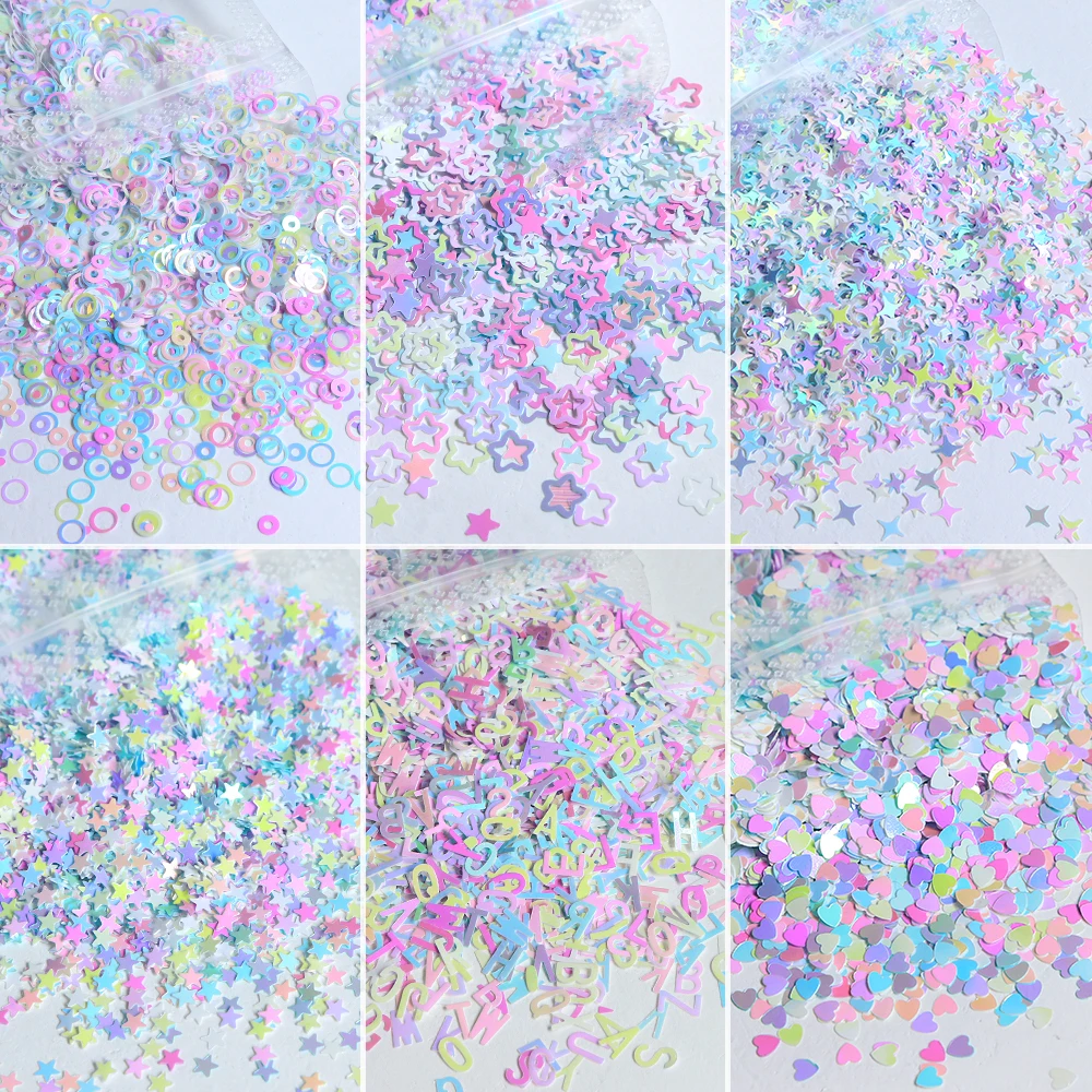 5 g/bag Iridescent Glitter Sequins Epoxy Resin Mold Filling Mermaid Aurora Stars Letter Shape Flakes DIY Keychains Crafts Making