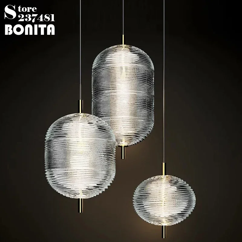 

Nordic Modern Lighting Fixtures Bedroom Dining Table Hall Combination Chandelier Cotton Ball Clear Striped Glass Pendant Lamp