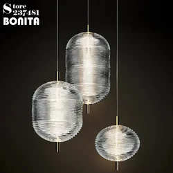 Nordic Modern Lighting Fixtures Bedroom Dining Table Hall Combination Chandelier Cotton Ball Clear Striped Glass Pendant Lamp