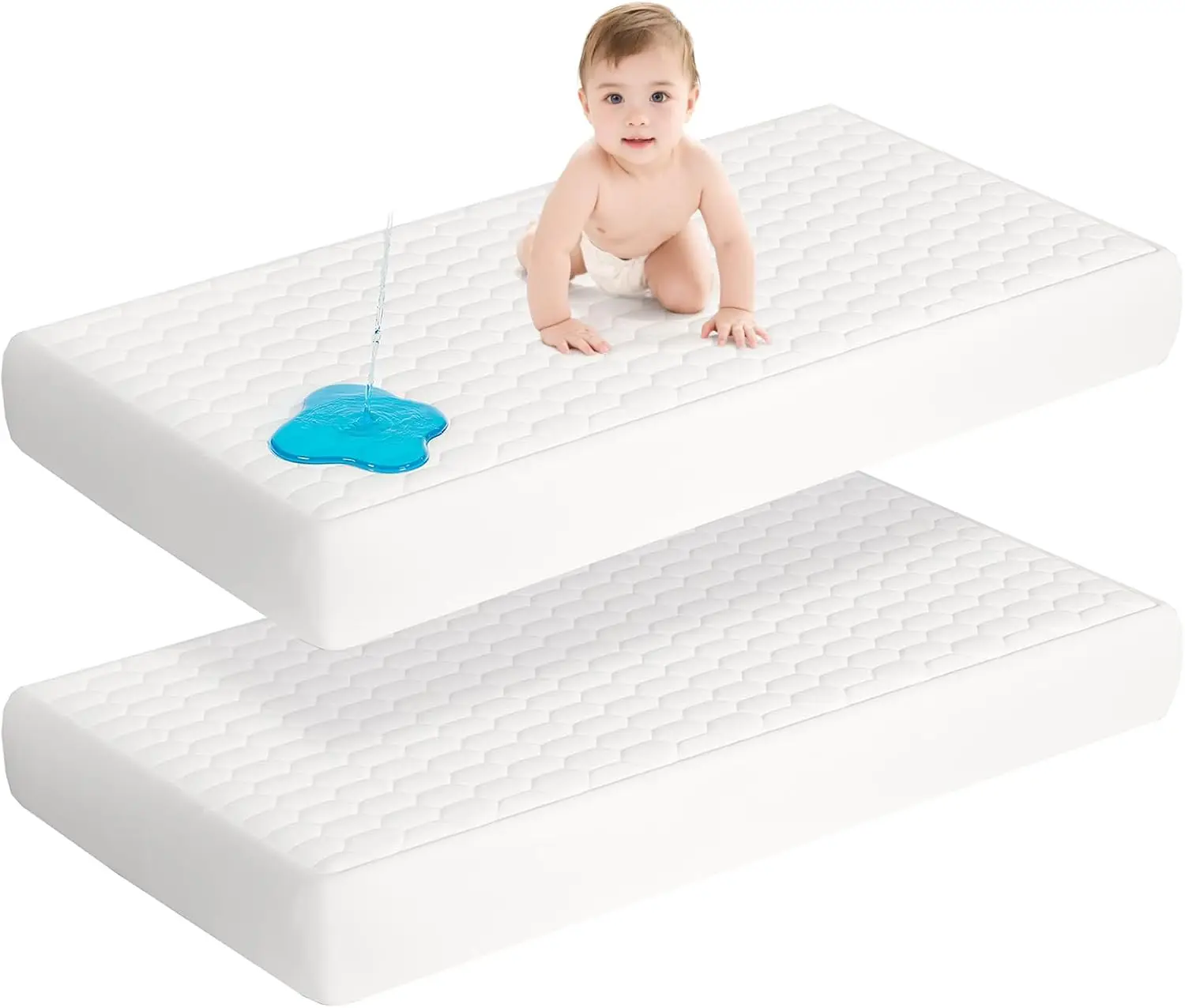 

2 Pa Waterproof Crib Mattr Protector, 52''X28'' Baby Crib Mattr Cover, Quilted Toddler Mattr Protector, Ultra Soft &