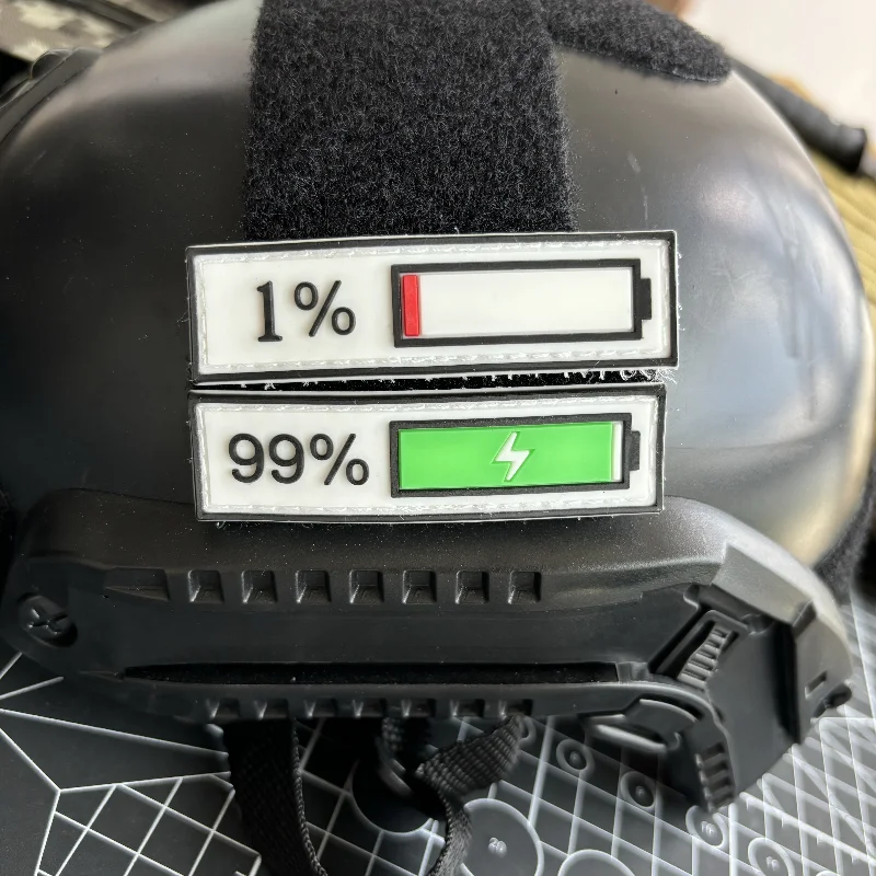 3D PVC  Battery Status Morale Badge 99% 1% Tactical Patch Patches for Clothing Hook and Loop Military Backpack Sticker Appliques