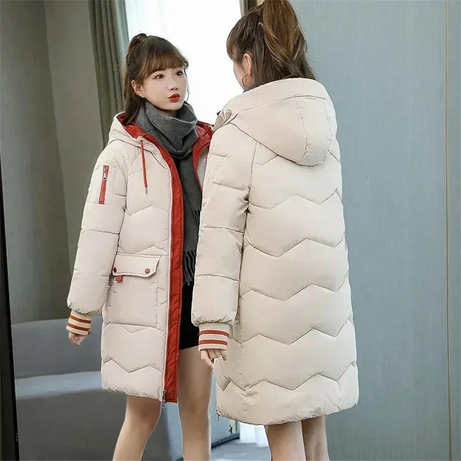 Mid-length Hooded Cotton Padded Loose Coat Women Winter Warm Thicken Overcoat Oversized 3XL Parkas Outwear Snow Wear Jacket 2022