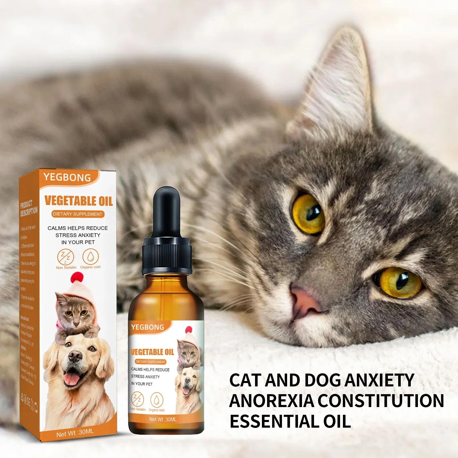 Gouttes apaisantes organiques naturelles, mélange de soulagement de l'anxiété des animaux de compagnie, huile essentielle pour chiens et chats, crée une expérience sans l'anxiété, santé de la peau