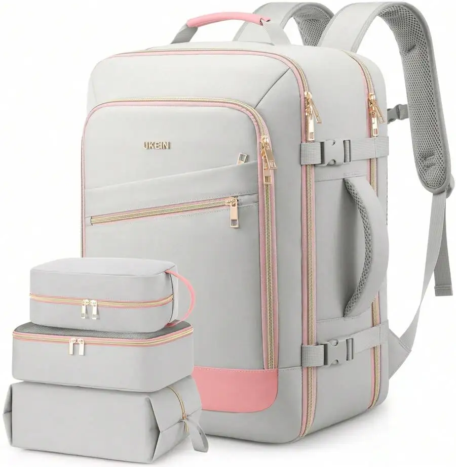 40L Travel Backpack For Women, Carry On Bag Flight Approved, Waterproof Backpack With 3 Packing Cubes, Weekender Personal Item Bags For Airplane Travel Essentials, TSA Approved