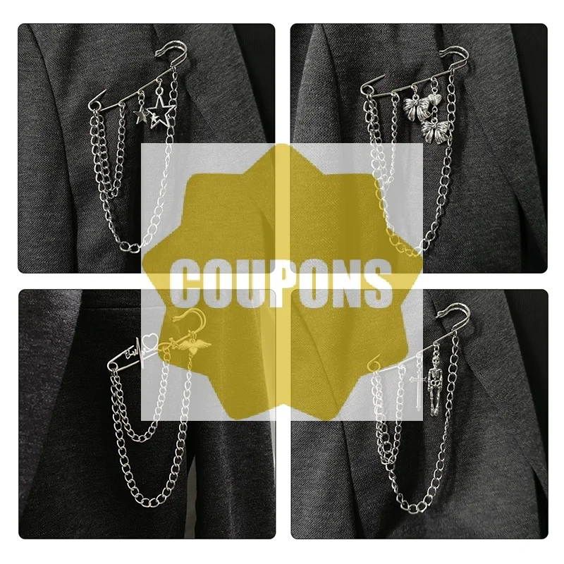 Fashion Creative Heart Angel Wings Chain Brooch For Women Men Suit Decoration Tassel Chain Pin Clothing Accessories Gifts