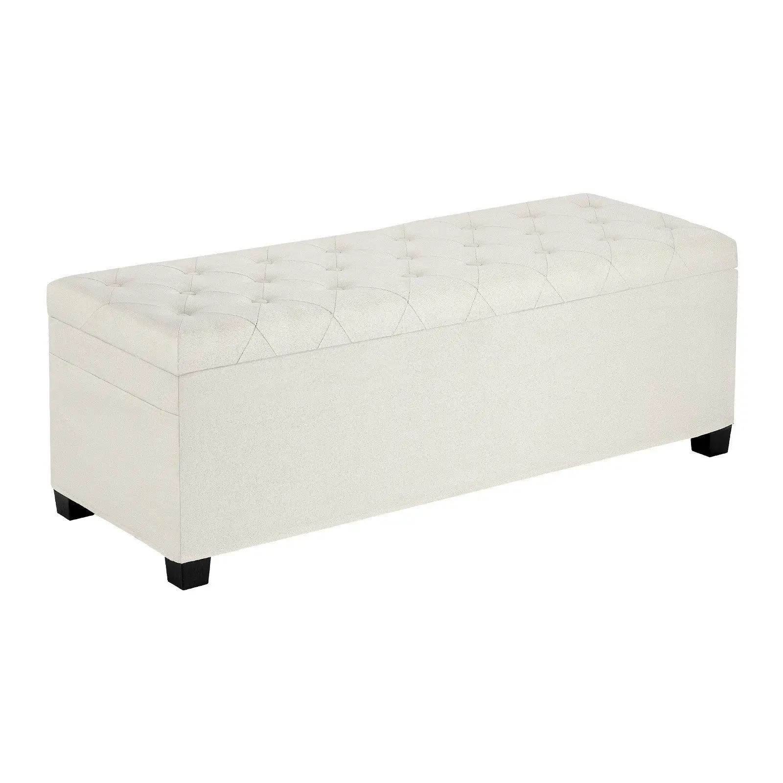 Storage Ottoman Bench, Button-Tufted End of Bed Bench with Side Bags, Flip-up Upholstered Storage Chest with Metal Frame, Linen Bed Ottoman for Living Room, Bedroom, Entryway, Office, Beige