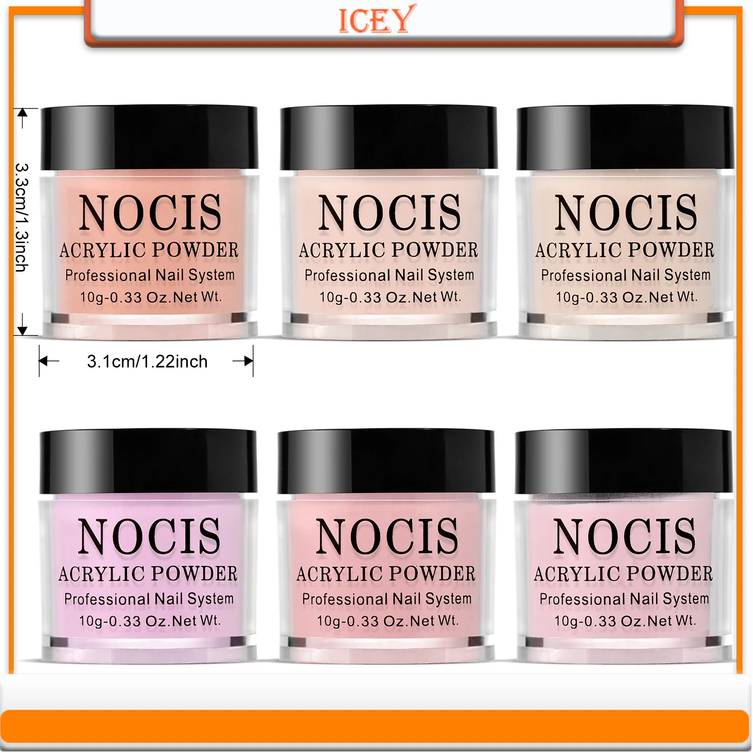 Icey Beauty 10g Crystal Powder Set 3-in-1 Sparkling Powder Acrylic Powders Dipping Powder Nail Glitter 3D Nail Tips DIY Carving