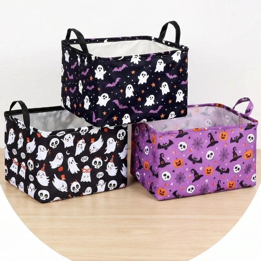 Neue Großraumige Halloween-Aufbewahrungskörbe Kleiderbox Rechteckiger Fledermaus-Aufbewahrungskorb Faltbarer Tragbarer Boo-Korb Geschenkkorb