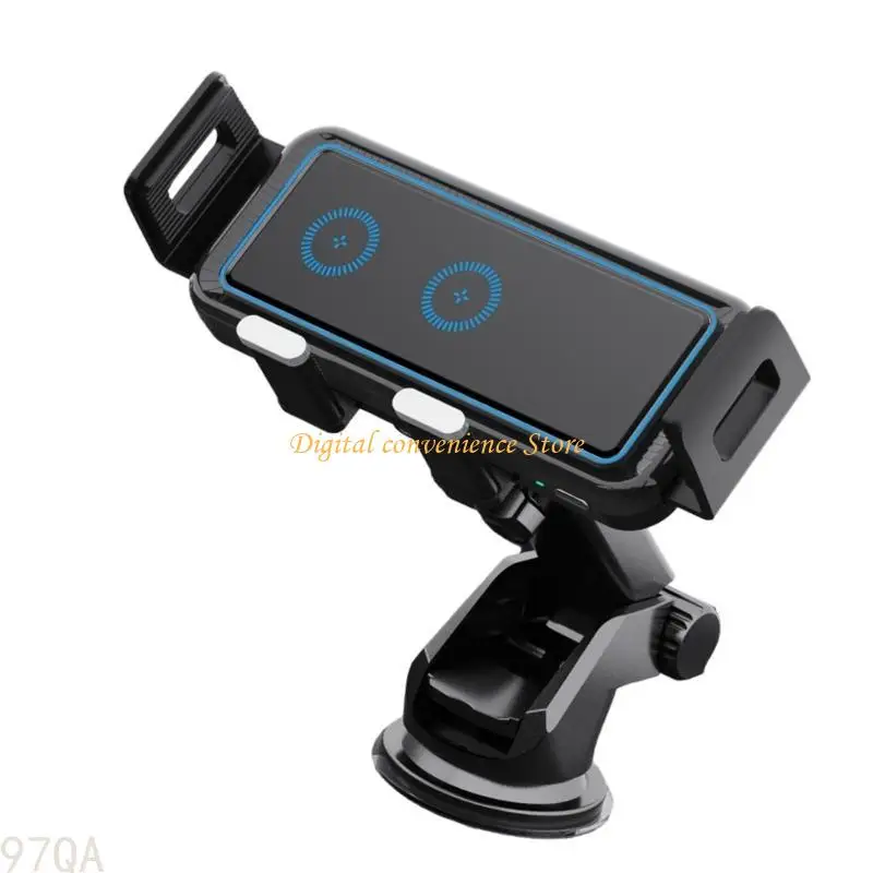

97QA Car Wireless Phone Holder 15W Double Coil Phone Fast Charging Stand