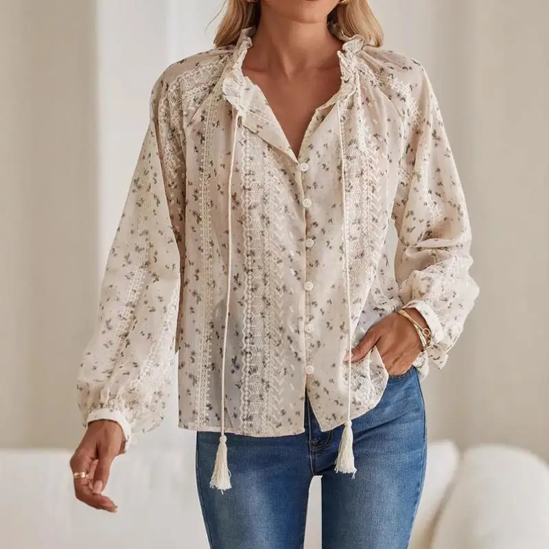 

Women's Floral Print Chiffon irt Seven Sve ort Pants Casual Sport Suit Autumn Season Brandl PQD6207 Cross-Border Ne...