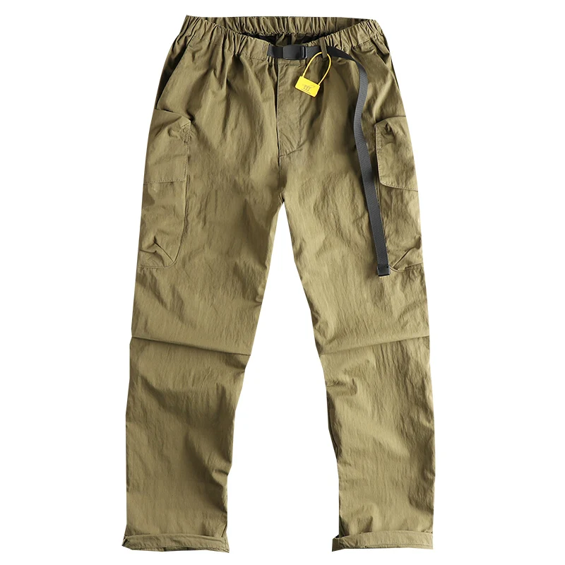 2025 Spring New American Retro Woven Cargo Pants Men's Simple Mountain Outdoor Multi Pocket Loose Straight Casual Trousers