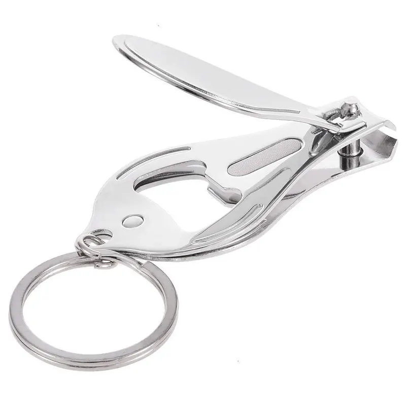 

50Pcs Multifunctional Nail Clipper Bottle Opener KeyChains Carbon Steel Nail Cutter Scissors Manicure Tools Keyring