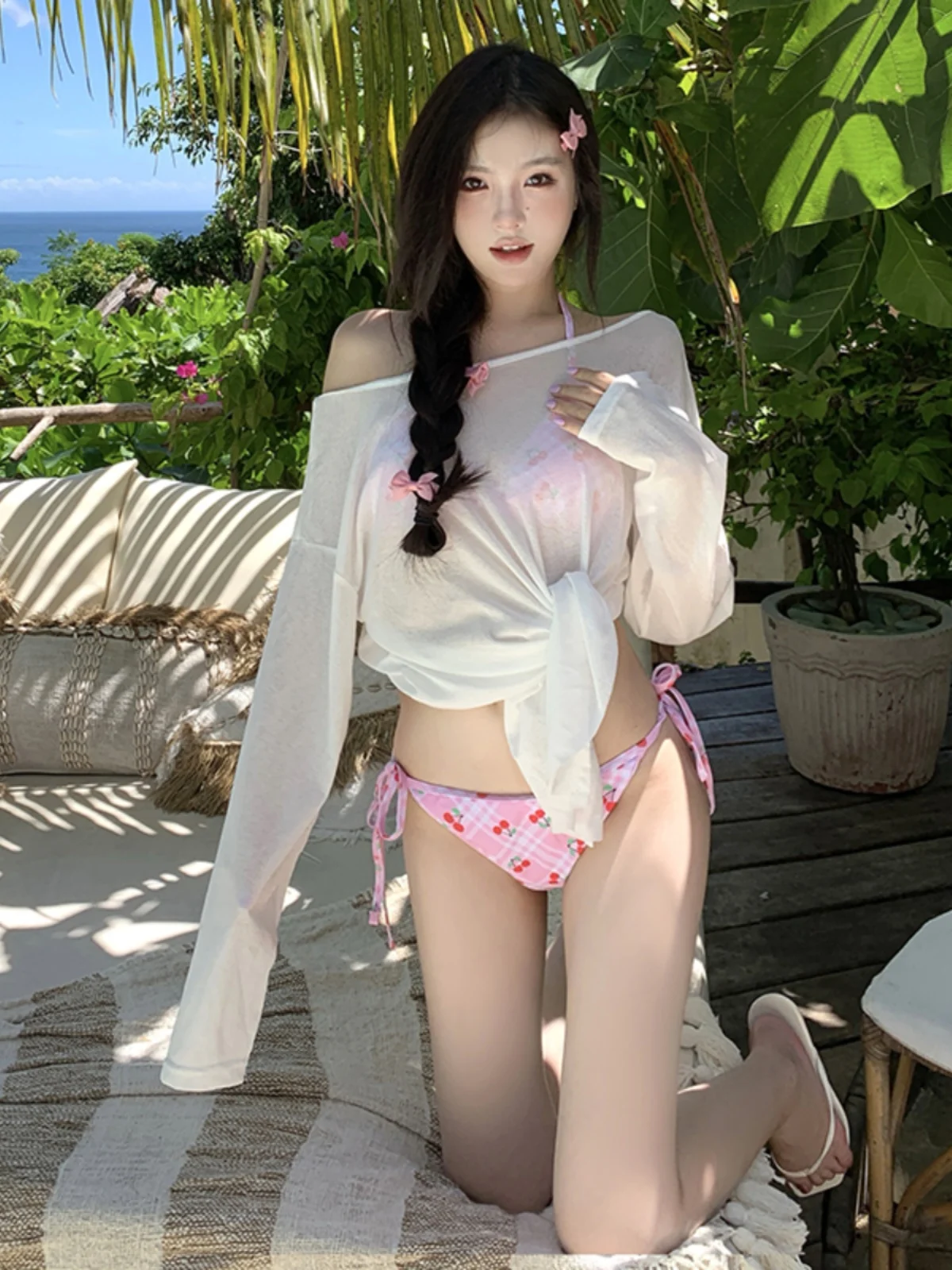 

Sweet Sexy Pure Desire Cherry Three-Point Bikini Swimming Suit Women's Holiday Strap Slimming Fitness Sports Swimsuit