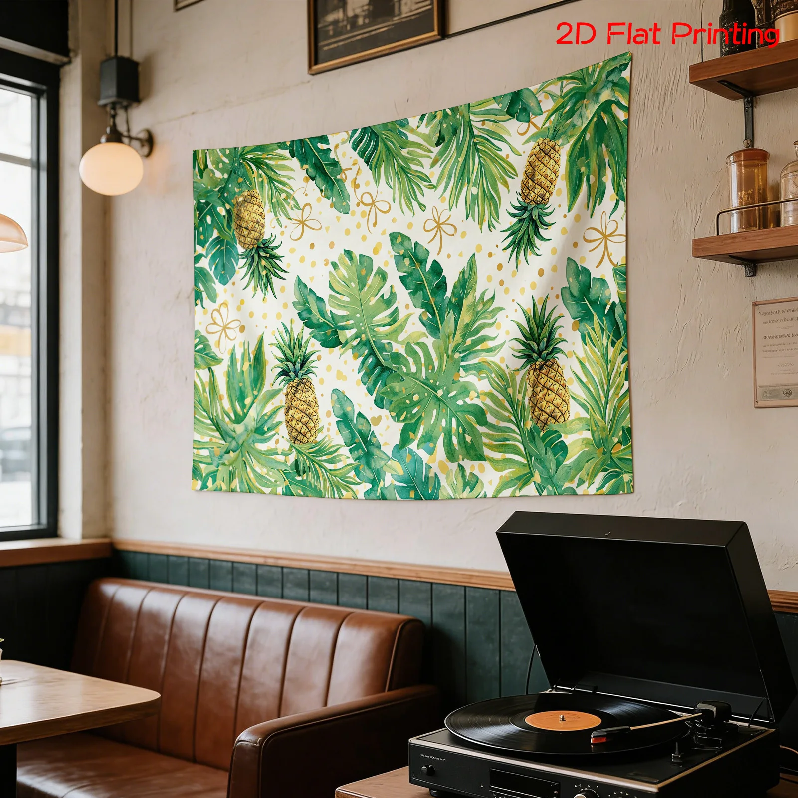 Tropical Jungle Leaves and Pineapple Wall Tapestry Boho Botanical Decor Art Poster for Living Room Bedroom Bathroom