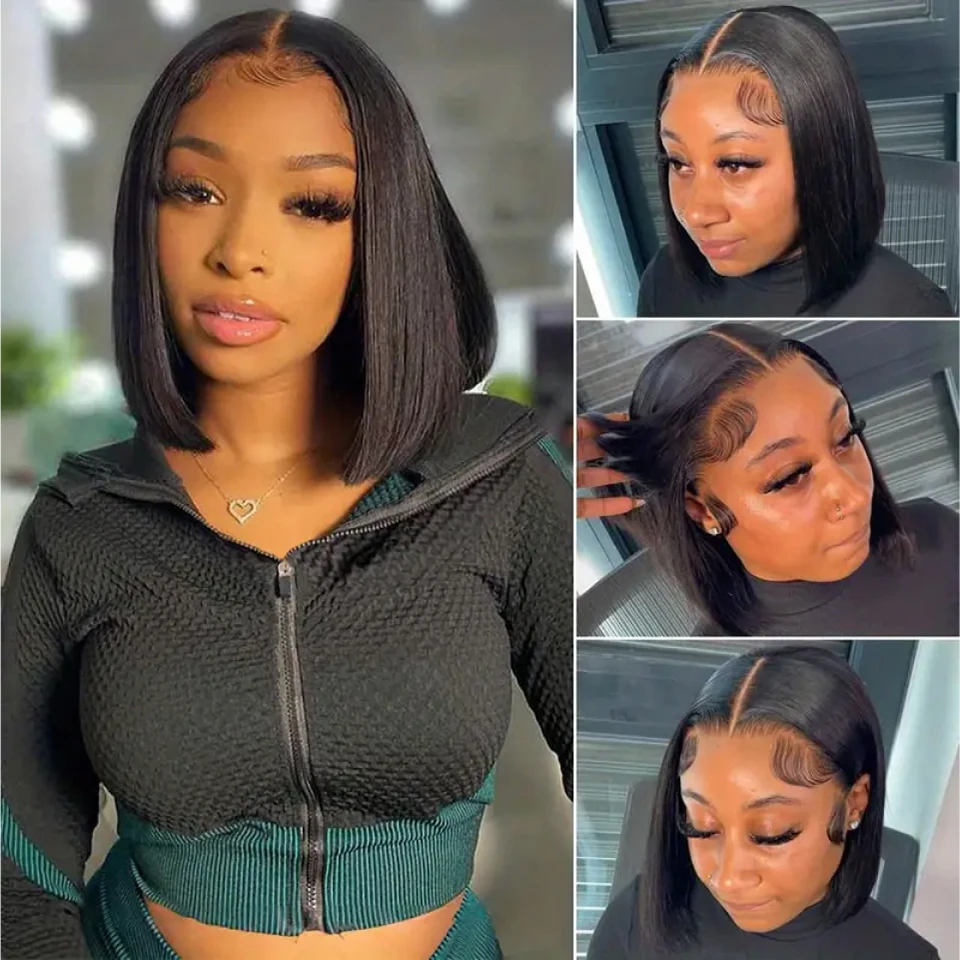 

Wear&Go Glueless Wigs Human Hair T-Part Straight Lace Short Bob Wigs Human Hair Brazilian Hair Glueless Lace Wigs Human Hair