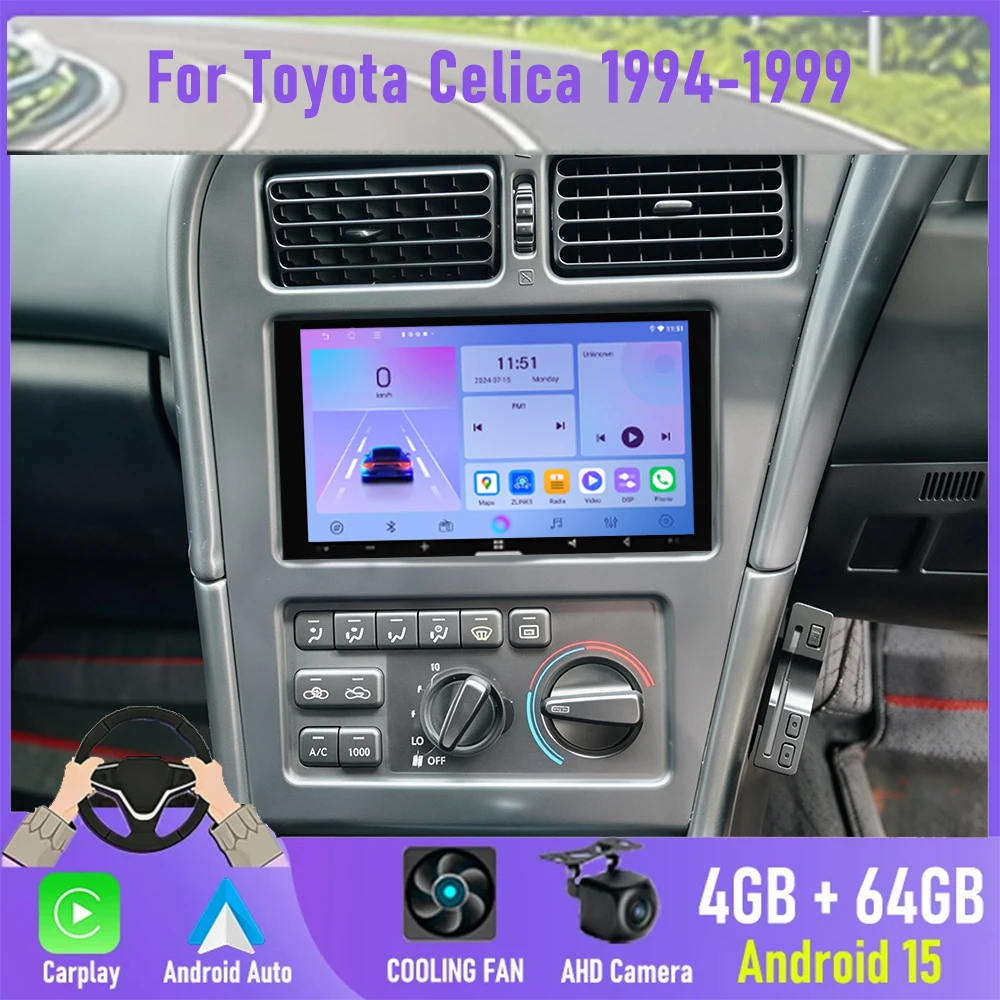 7'' For Toyota Celica 1994-1999 Car Radio SIM 2DIN Android 15 Auto Steering Wheel Control Bluetooth Google Map GPS Navi Stereo