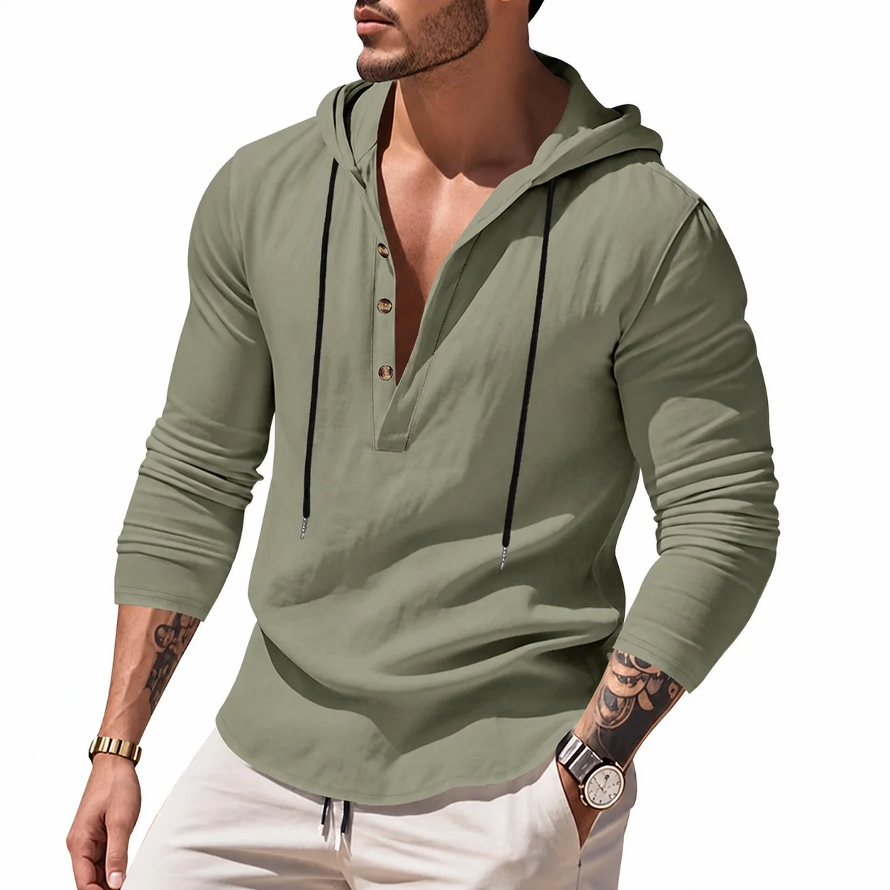 Women's Linen Punk Loose Fit Solid Color Hoodie with Shirt Collar Long Sleeve Casual With Hood Streetwear Oversized Pullover