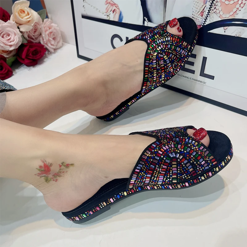 Sandalias de tacón bajo coloridas para mujer, zapatos cómodos de diseño clásico, a la moda, para verano, 2023