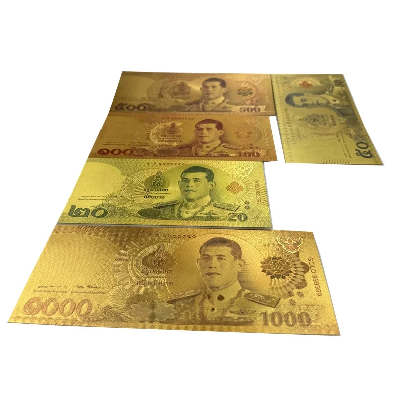 

10pcs/lot New Colored Thaildand Banknote Thai Baht in 24k Gold Plated For Collection