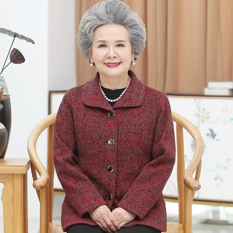 Elderly Women Spring Autumn Jacket Middle-aged Mother Fashion Short Coat Grandmother Clothes Casual Large Size Female Outerwear