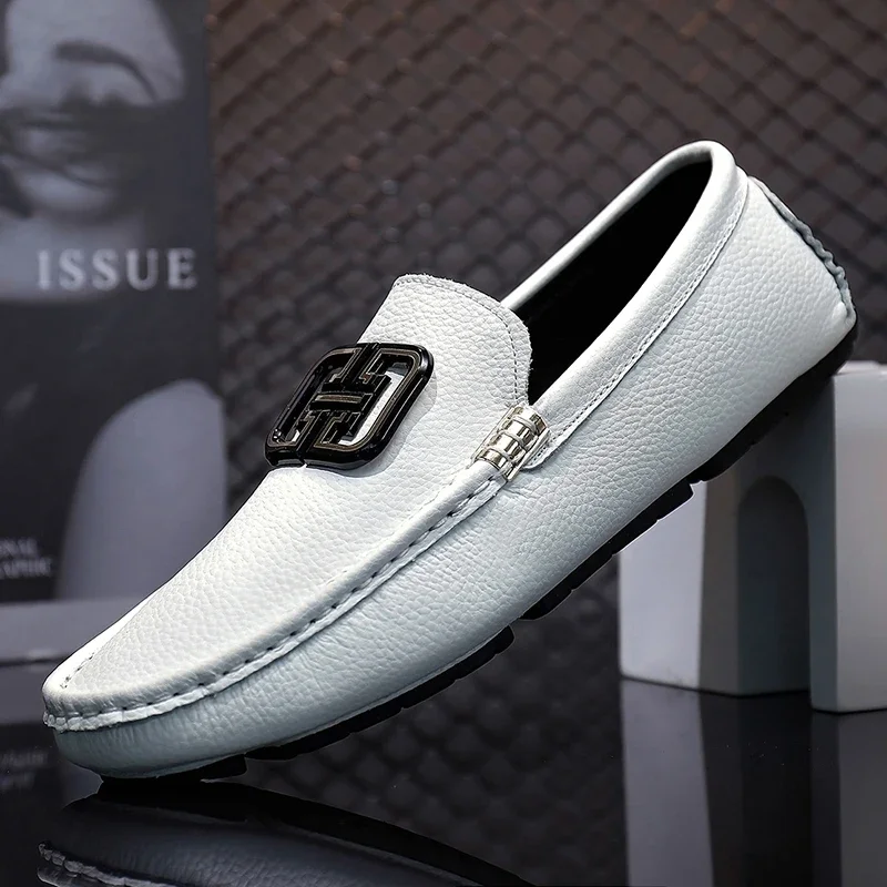 Fashion White Men Casual Moccasin Shoes Gentleman Youth Trendy Driving Shoes Light Weight Mens Casual Loafers Big Size 38-46