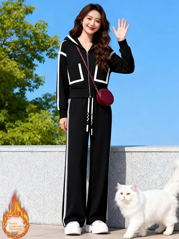 Set di abbigliamento sportivo casual Completo invernale da donna Pantaloni a vita alta Cappotto Sle Small Fraance Sle Faionable 2026