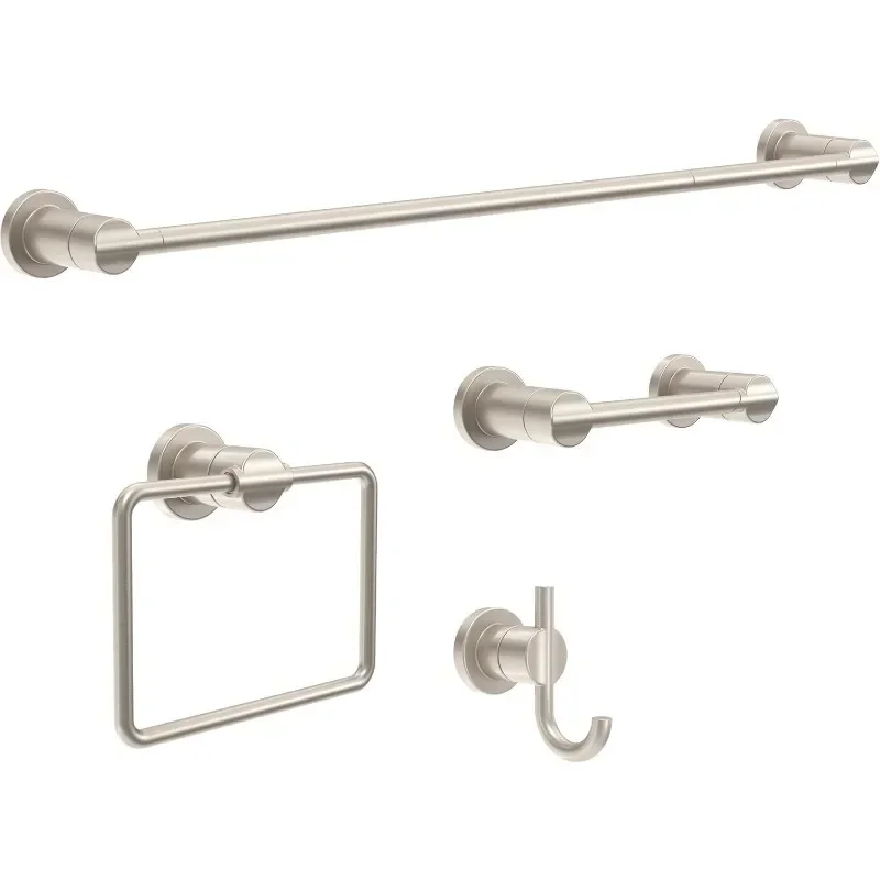 4-Piece Bath Hardware Set 18 to 24 in. Towel Bar, Toilet Paper Holder, Towel Ring, Towel Hook in Brushed Nickel