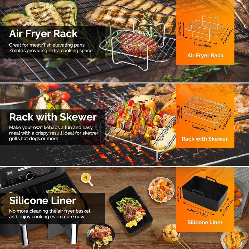 Silicone Air Fryer Liner,Air Fryer Accessories For Ninja Dual AF300UK AF400UK Reusable Dual Air Fryer Racks Durable Easy To Use