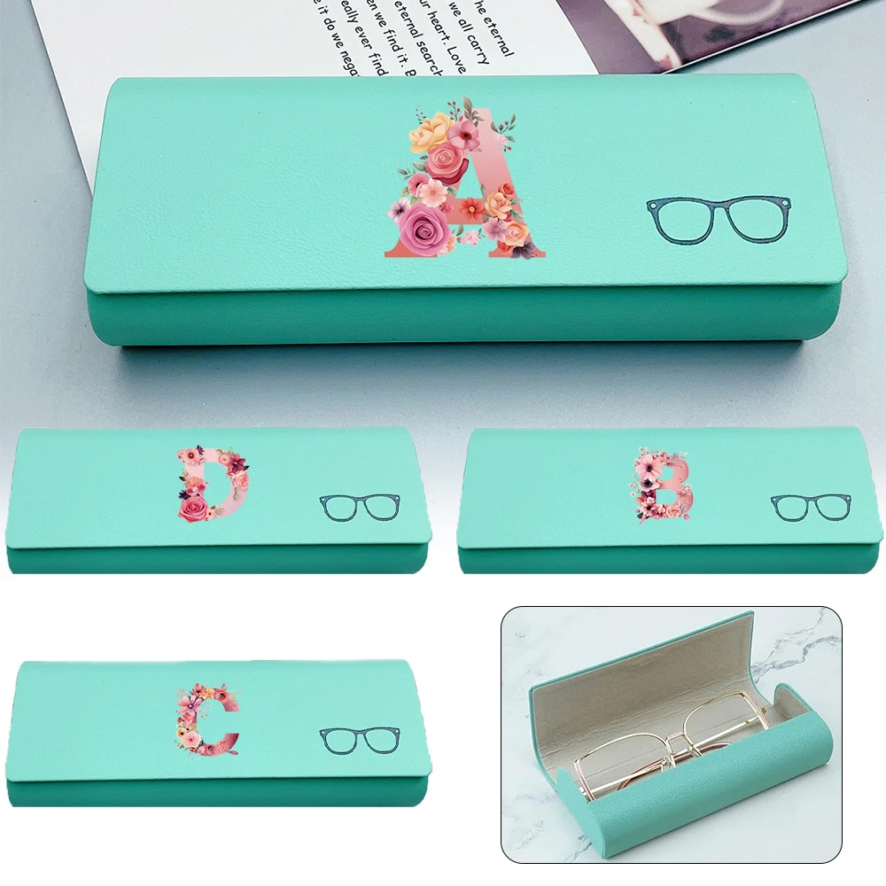 

Myopia Glasses Organizer Case PU Leather Glasses Box Sunglasses Storage Box Daily Household Use Outdoor Travel Pink Rose Pattern