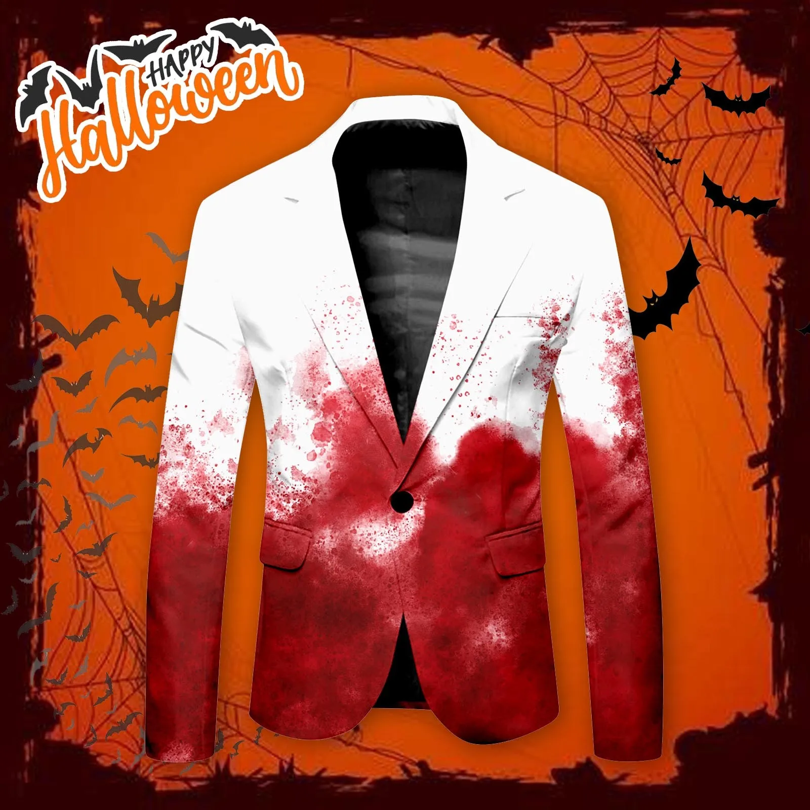 Male Print Halloween Theme Casual Turndown Collar Long Sleeved Blood Graphic Plus Size Clothes Tops Printed Prom Party Coat