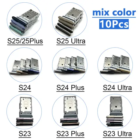 10 Peças de Bandejas Adaptadoras de Cartão SIM e SD de Cores Sortidas para Samsung S23 S24 S25 Plus S23 Ultra