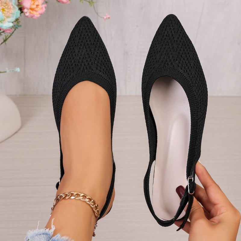 Breathable Knitted Women's Flat Shoes New Summer Style Brand Buckle Designer Women's Sandals Elegant Pointed Toe Loungewear 2026