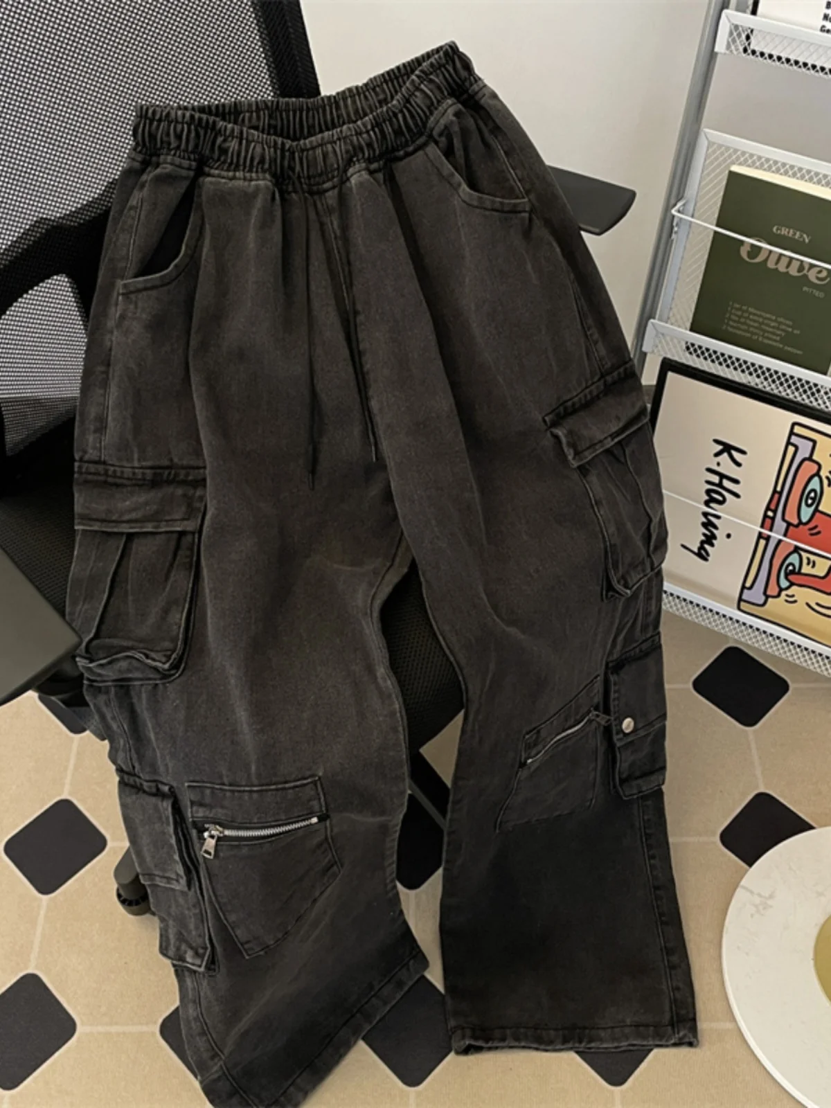 

Casual Loose Straight Leg Men's Jeans Autumn Winter American Trendy Brand Workwear Pants Multi-Pocket Loose Fit Long Trousers
