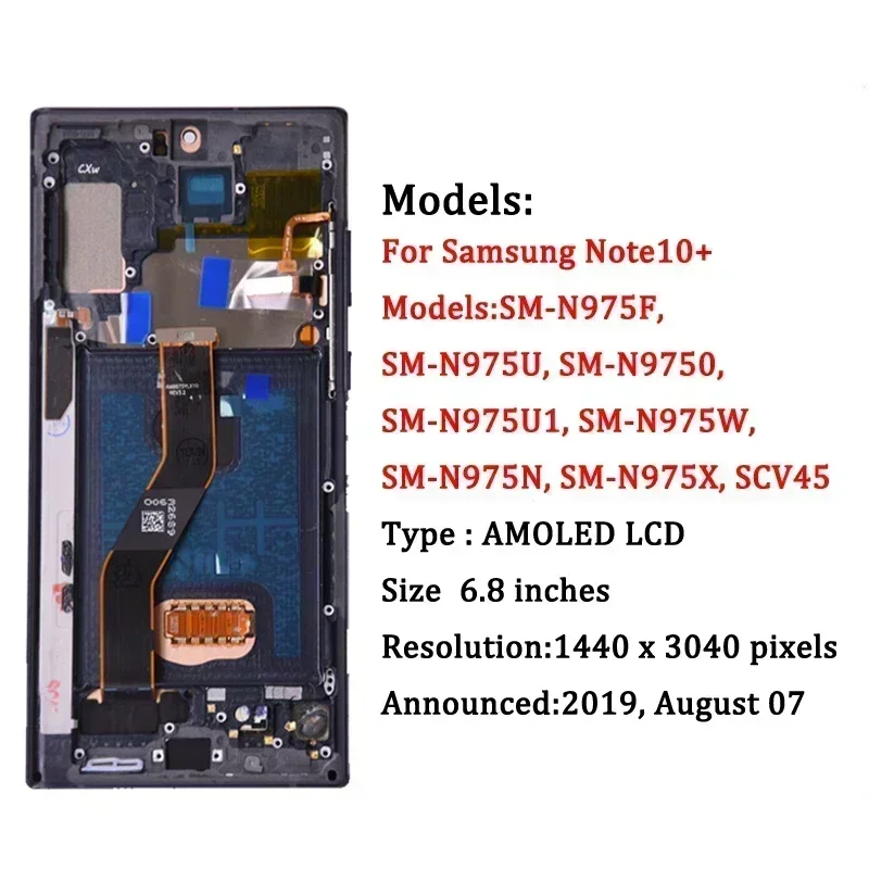 Pantalla AMOLED Note 10 Plus para Samsung Note10 + N975F pantalla táctil Lcd con soporte de marco S Pen huellas dactilares