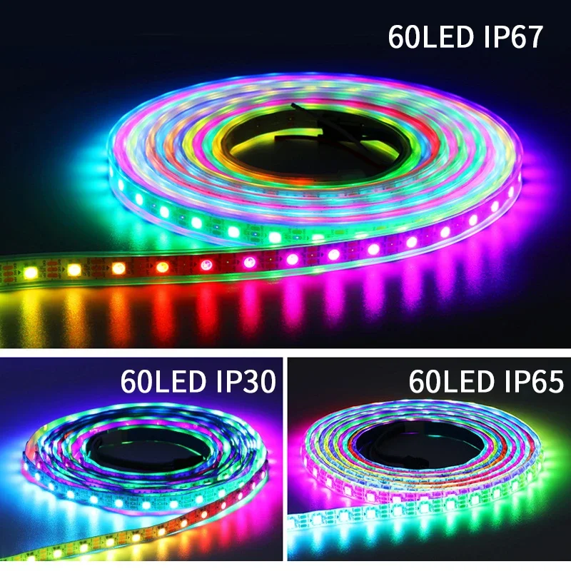 WS2812B RGB IC LED Strip Light Addressable Individually WS2812 30 60 74 96 144 LEDs SPI Black White PCB DC5V IP30/65/67