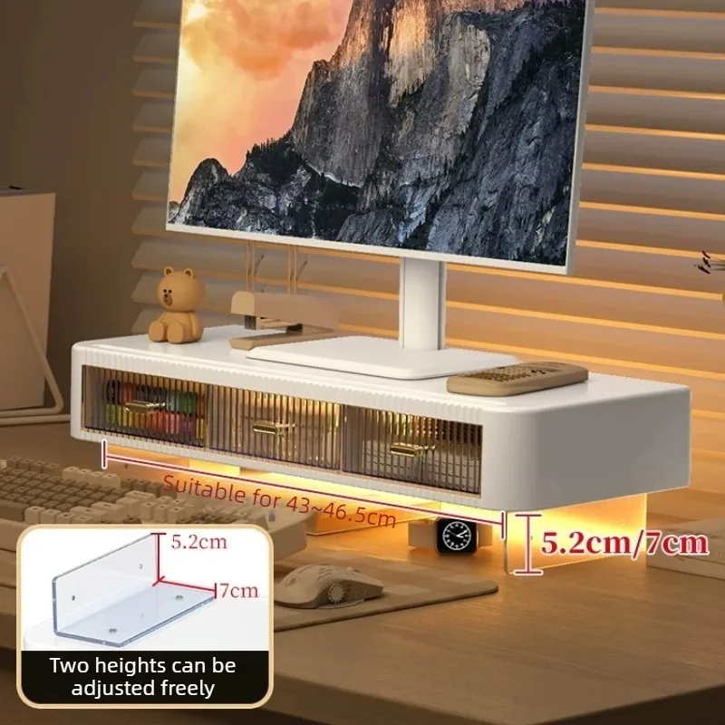 Drawer Type Monitors Support with Light Table Office Monitor Riser Stand Desktop Computer Height Increase Rack Monitor Organizer