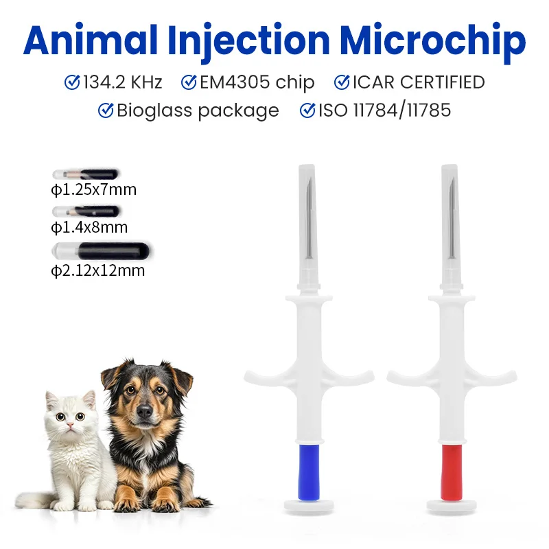 READELL 10pcs 유리 태그 개/고양이/말/물고기 칩 RFID 마이크로 칩 주사기 트랜스 폰더 2.12x12mm FDX-B 무료 ICAR 번호