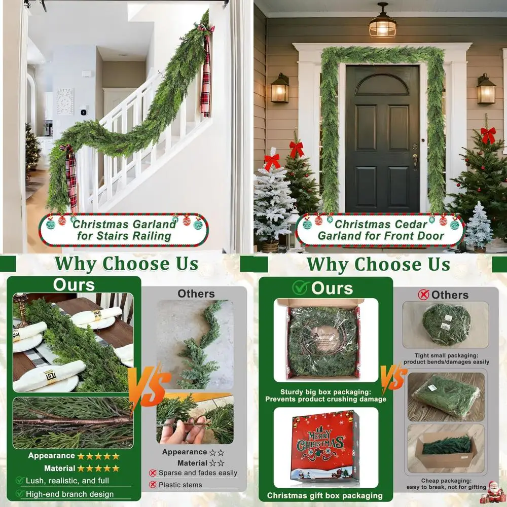 

Толстая 9-футовая рождественская гирлянда с кипарисом Real Touch для внутреннего и наружного декора