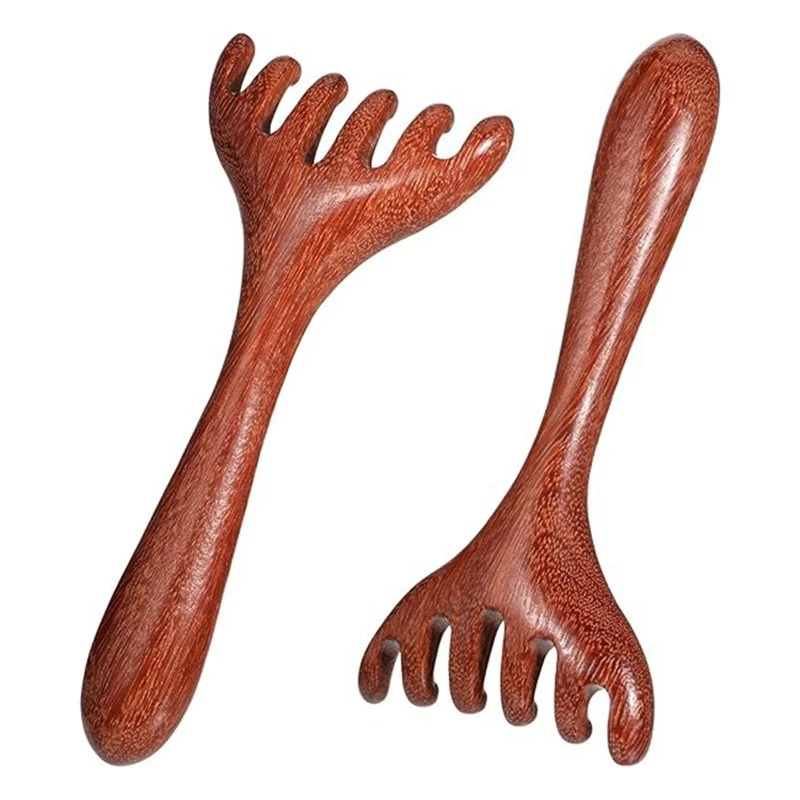 Beauty Natural Sandalwood Scalp Massage Comb Set, Meridian Acupoint Guasha Tool For Head Neck Relaxation, Anti-Static Hair Care