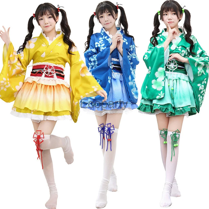 

Women Anime Love Live Cosplay Costume Halloween Japanese Yukata Kimono Lolita Dress Up Girls Sonoda Umi Nishikino Maki Costumes