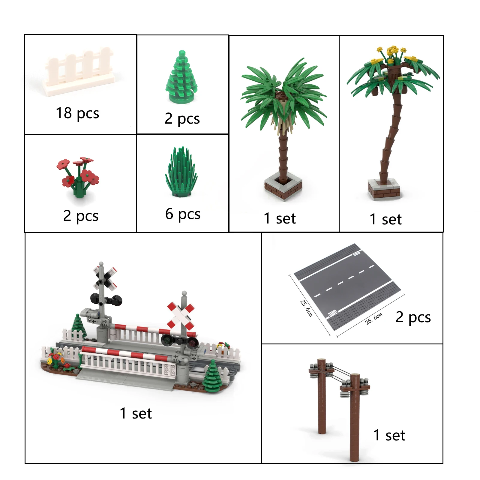 MOC Model City Train Track Rail Lifting Rod Traffic Rail Building Blocks Bricks Rural Scenes in Summer Toys for Children